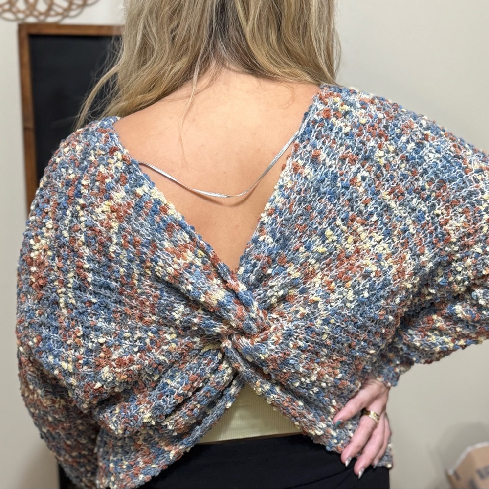 Multicolor Cropped V-Neck with Twisted Back Sweater by Hayden - Picture 2 of 6